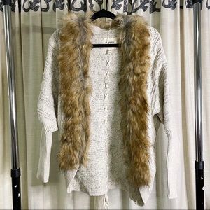 Fur Trimmed Cocoon Cardigan w/ Lace Up Back Detail